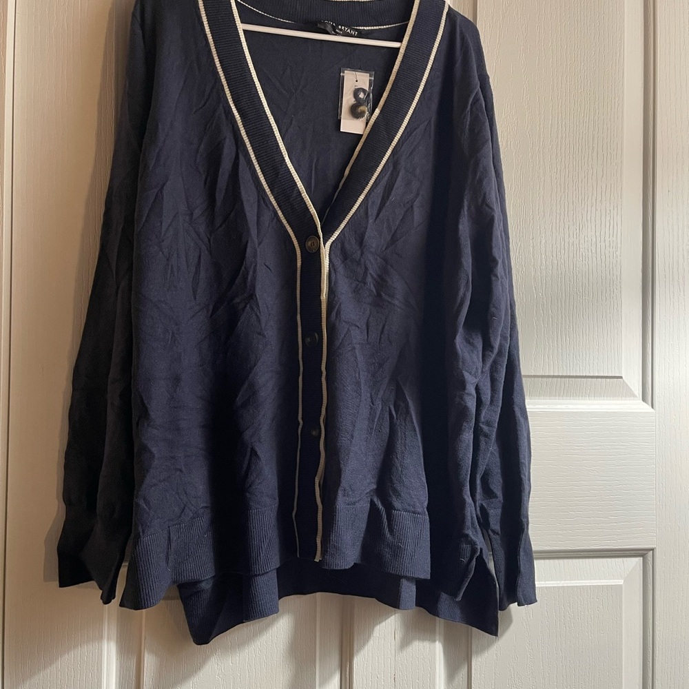 Lane Bryant Navy Cardigan with White Accents